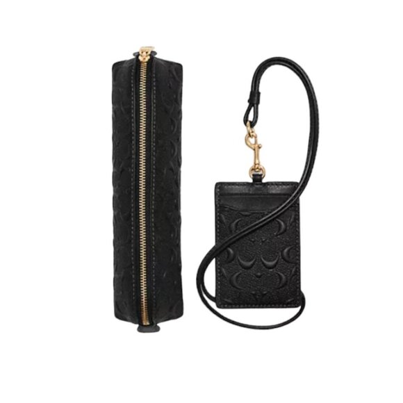 Coach Boxed Pencil Case and ID Lanyard Set in Signature Leather, Black - Picture 2 of 4